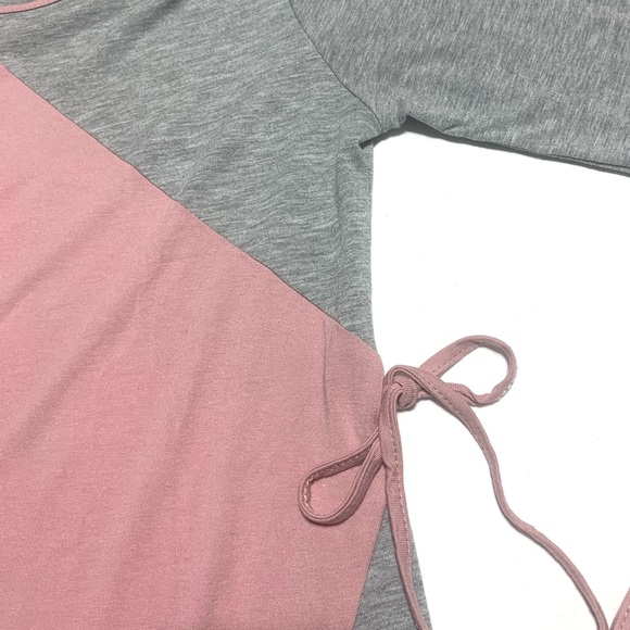 Elle Couture Gray Pink Asymmetrical longsleeves Shirt Blouse Size Small - Picture 7 of 9